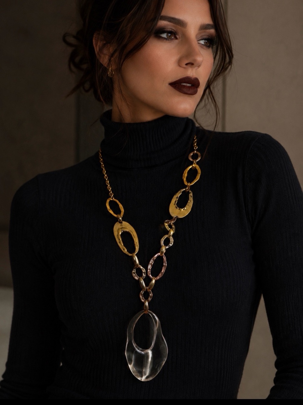 Alexis Bittar vintage Liquid Lucite hammered link statement necklace asymmetric - Picture 9 of 11